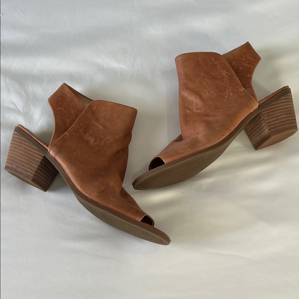 Lucky Brand Tan Leather Peep Toe Slingback Ankle Booties